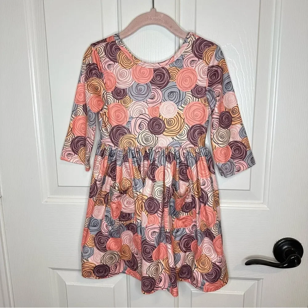 Mila & Rose Multicolor Pink Purple Orange Rose Chore Pocket Swing Dress 4T Boho